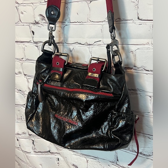 RARE FRANCESCO BIASIA BLACK RED LEATHER SHOULDER MESSENGER BAG - Picture 4 of 14